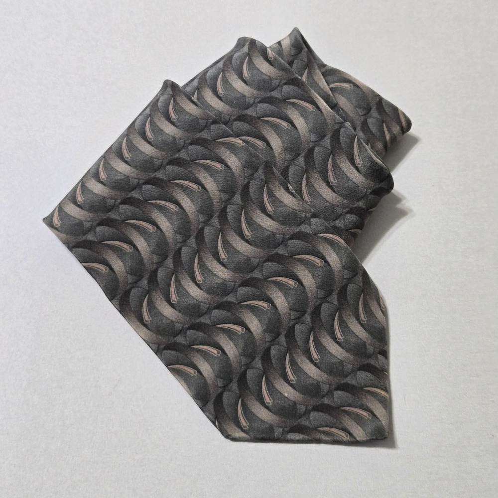 Bill Blass Silk Necktie Abstract Crescent Pattern Gray 62x3.75
